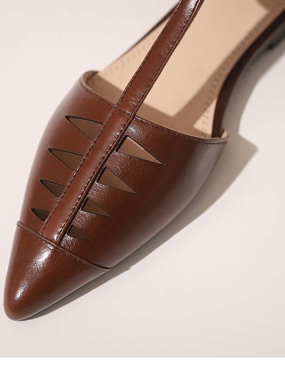 Pointed Toe T-Strap Flats Ankle Strap Genuine Leather Low Heel Pumps Closed Toe - Picture 2 of 9